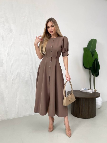 Класична сукня міді на ґудзиках кавового кольору 31918