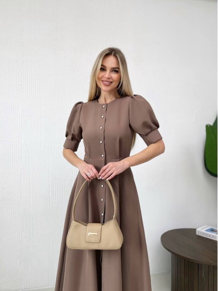 Класична сукня міді на ґудзиках кавового кольору 31918
