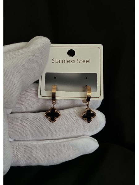 Сережки "Конюшина" застібка - кільце золотого кольору 31962