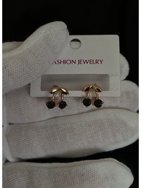 Сережки "Вишеньки" застібка - кільце золотого кольору 31963