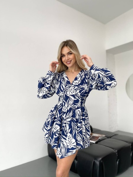 Легкое платье-комбинезон мини синего цвета 31971