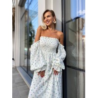 Довга муслінова сукня в квітку блакитного кольору 31979