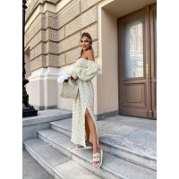 Довга муслінова сукня в квітку жовтого кольору 31980