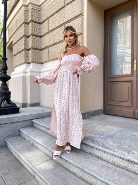 Довга муслінова сукня в квітку рожевого кольору 31981