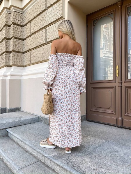 Довга муслінова сукня в квітку пудрового кольору 31982