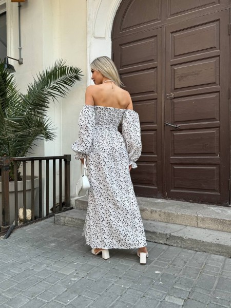Довга муслінова сукня в квітку чорно-білого кольору 31983