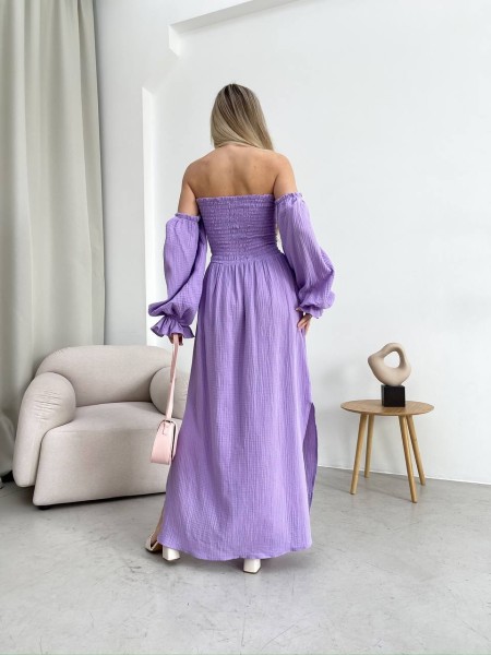 Довга муслінова сукня бузкового кольору 31984