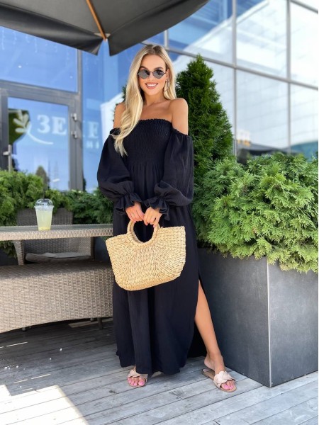 Довга муслінова сукня чорного кольору 31985