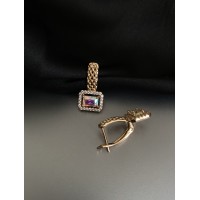 Сережки з камінчиками англійський замок золотого кольору 32017