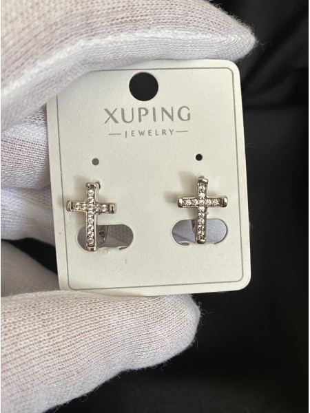 Сережки Хрестики англійський замок срібного кольору 32020