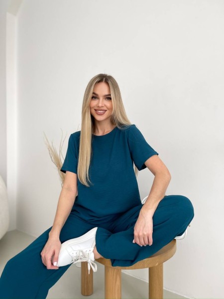 Жіночий прогулянковий костюм кольору морської хвилі 32025