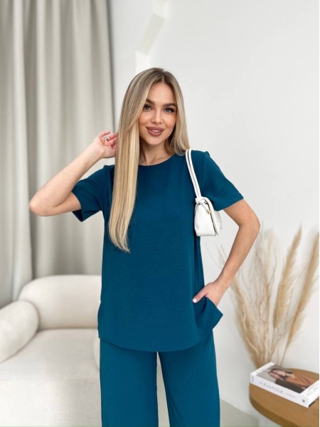 Жіночий прогулянковий костюм кольору морської хвилі 32025