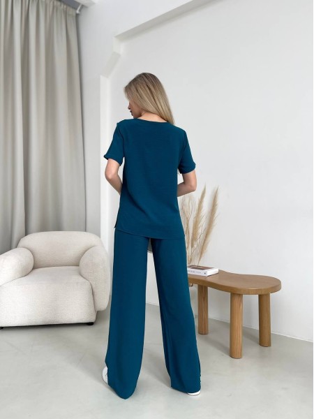 Жіночий прогулянковий костюм кольору морської хвилі 32025