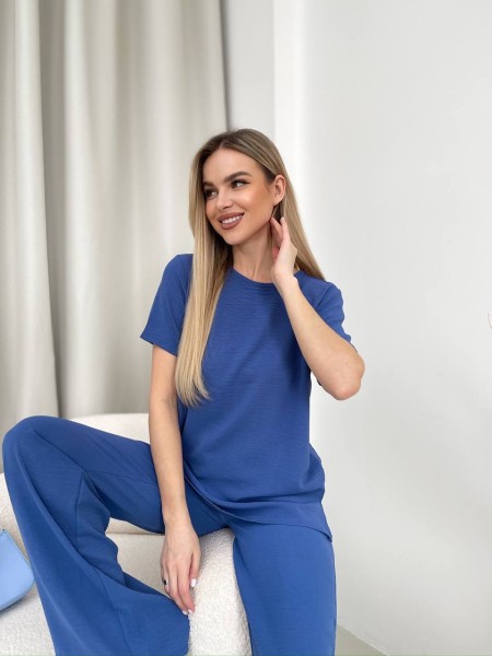 Жіночий прогулянковий костюм синього кольору 32035