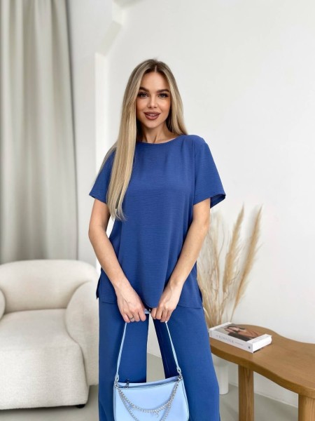 Жіночий прогулянковий костюм синього кольору 32035