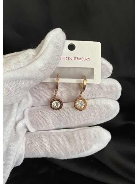 Сережки круглий замок золотого кольору 32081