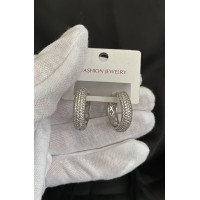 Сережки з камінчиками замок - кільце срібного кольору 32084