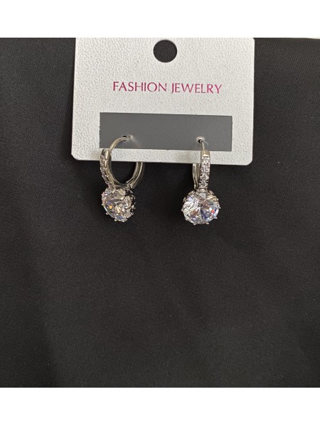 Сережки з великим камінчиком англійський замок срібного кольору 32086