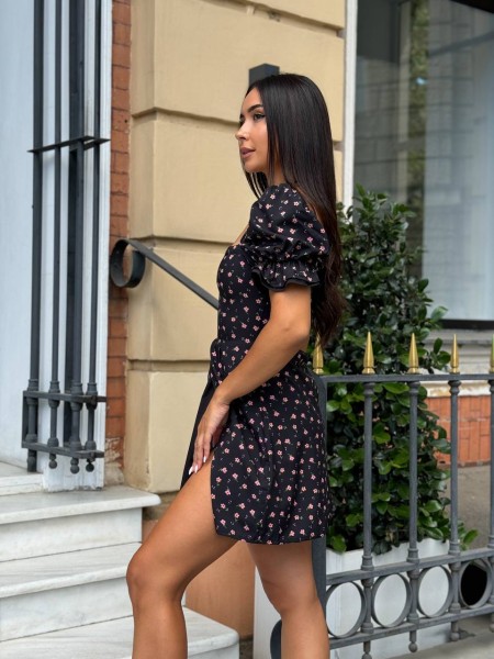 Коротка сукня з розрізом чорного кольору 32093