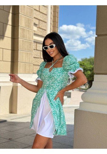Коротка сукня з розрізом зеленого кольору 32094