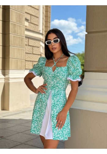 Коротка сукня з розрізом зеленого кольору 32094