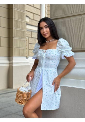 Коротка сукня з розрізом молочного кольору 32096