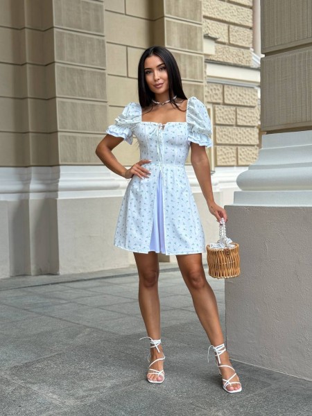 Коротка сукня з розрізом молочного кольору 32096