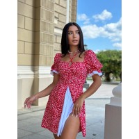 Коротка сукня з розрізом червоного кольору 32097