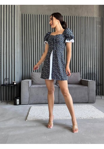 Коротка сукня з розрізом чорно-бiлого кольору 32099