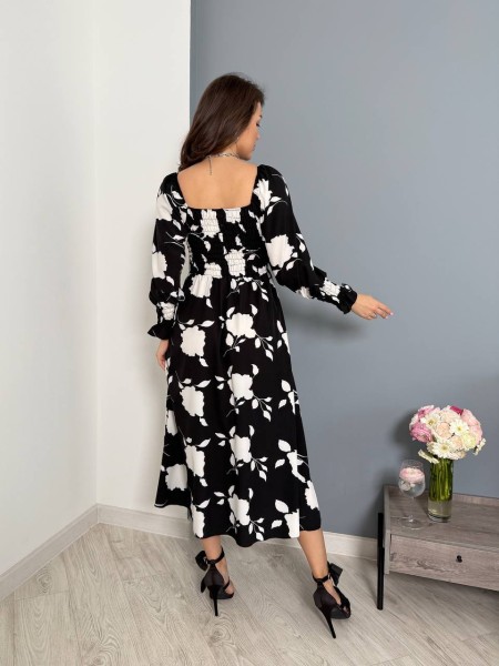 Легка сукня максi з відкритими плечима в квiтку чорного кольору 32104