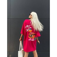 Легкое платье-футболка с рисунком красного цвета 32125