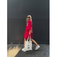 Легкое платье-футболка с рисунком красного цвета 32125