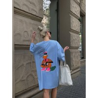 Легкое платье-футболка с рисунком голубого цвета 32127