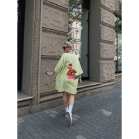 Легкое платье-футболка с рисунком желтого цвета 32128