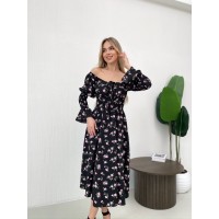 Легкое платье миди в крупный цветок черного цвета 32147