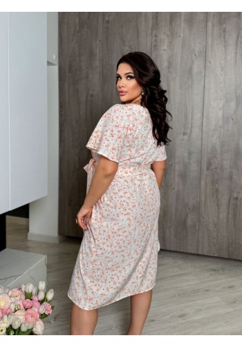 Жіноча сукня мiді з поясом бежевого кольору 32174