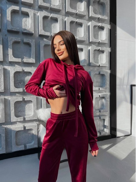 Спортивний велюровий костюм бордового кольору 32189