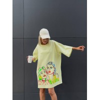 Бавовняна сукня-футболка з малюнком жовтого кольору 32213