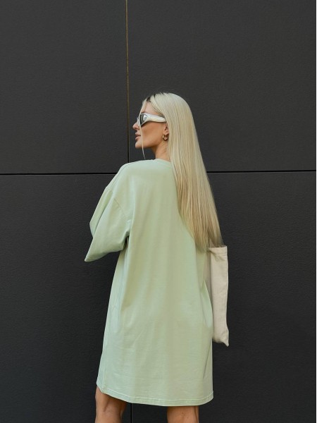 Хлопковое платье-футболка с рисунком фисташкового цвета 32214