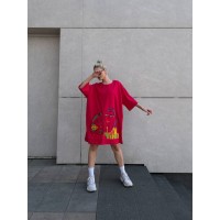 Бавовняна сукня-футболка з малюнком червоного кольору 32215