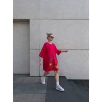 Бавовняна сукня-футболка з малюнком червоного кольору 32215