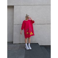 Хлопковое платье-футболка с рисунком красного цвета 32215