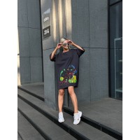 Хлопковое платье-футболка с рисунком графитового цвета 32218