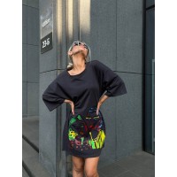 Хлопковое платье-футболка с рисунком графитового цвета 32218