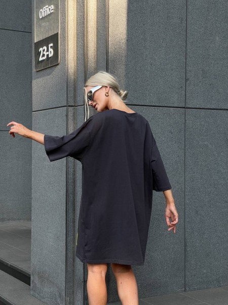 Хлопковое платье-футболка с рисунком графитового цвета 32218