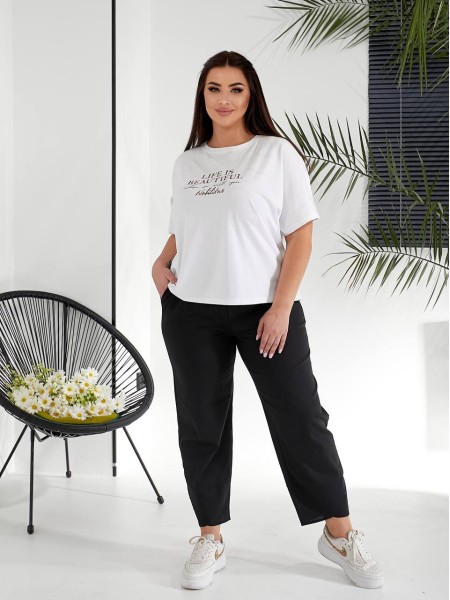 Жіночий костюм брюки+футболка молочного кольору 32220