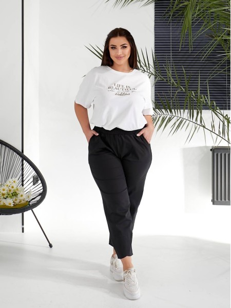 Жіночий костюм брюки+футболка молочного кольору 32220