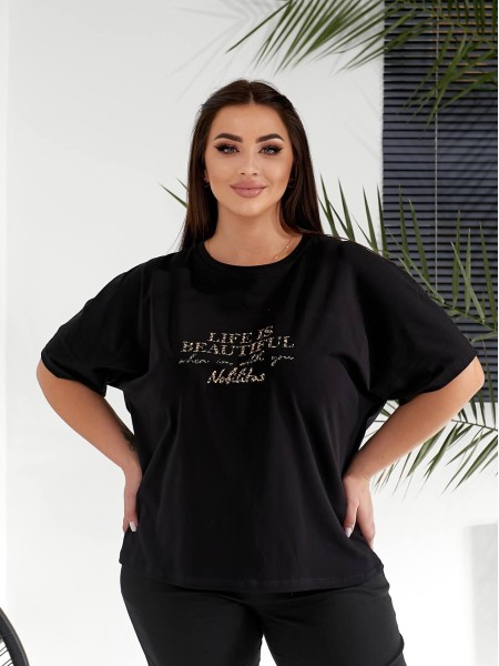 Жіночий костюм брюки+футболка чорного кольору 32221