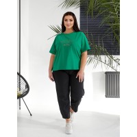 Женский костюм брюки+футболка зеленого цвета 32222