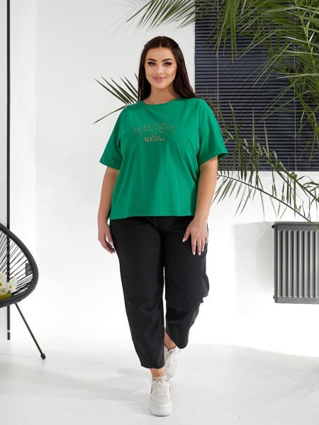 Жіночий костюм брюки+футболка зеленого кольору 32222